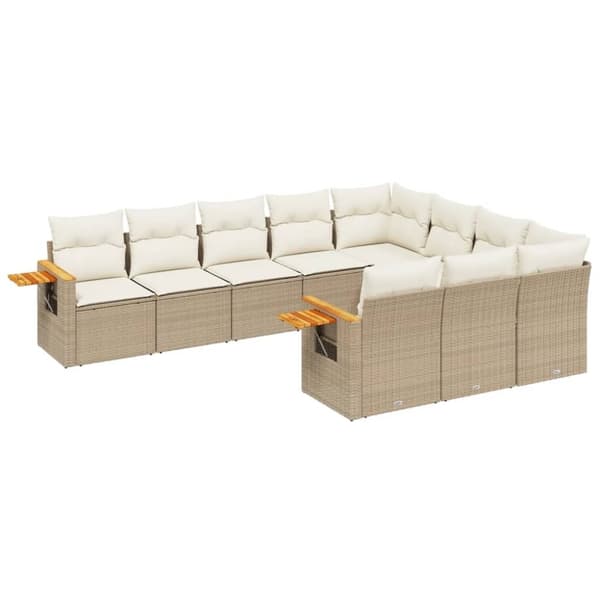 vidaXL Soffgrupp för trädgård med dynor 10 delar beige konstrotting