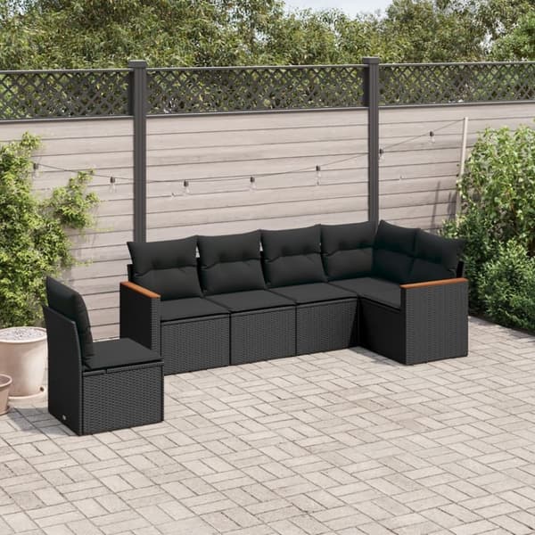 vidaXL sofasæt til haven 6 dele med hynder polyrattan sort