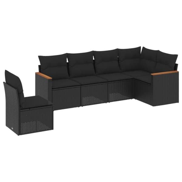 vidaXL sofasæt til haven 6 dele med hynder polyrattan sort