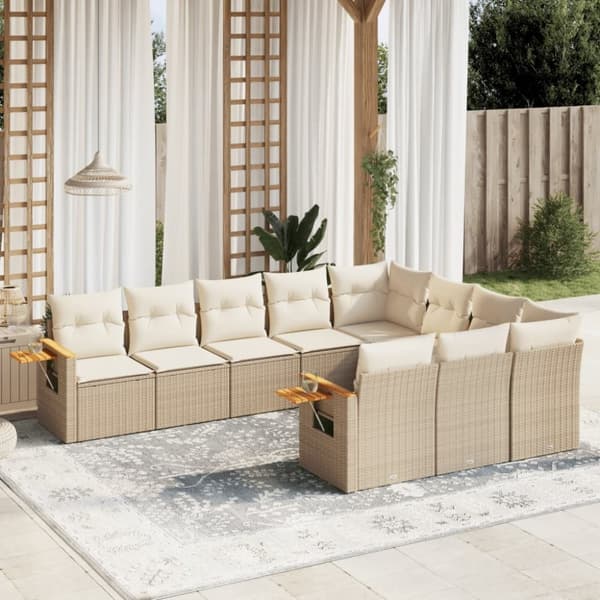 vidaXL sofasæt til haven 10 dele med hynder polyrattan beige