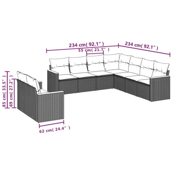 vidaXL sofasæt til haven 9 dele med hynder polyrattan beige