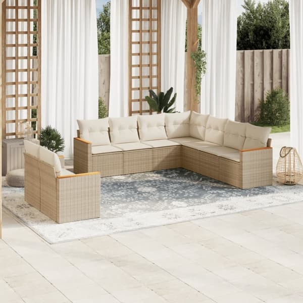 vidaXL sofasæt til haven 9 dele med hynder polyrattan beige