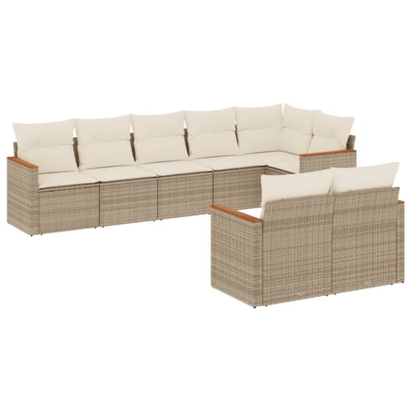 vidaXL Matgrupp för trädgården med dynor 8 delar beige konstrotting