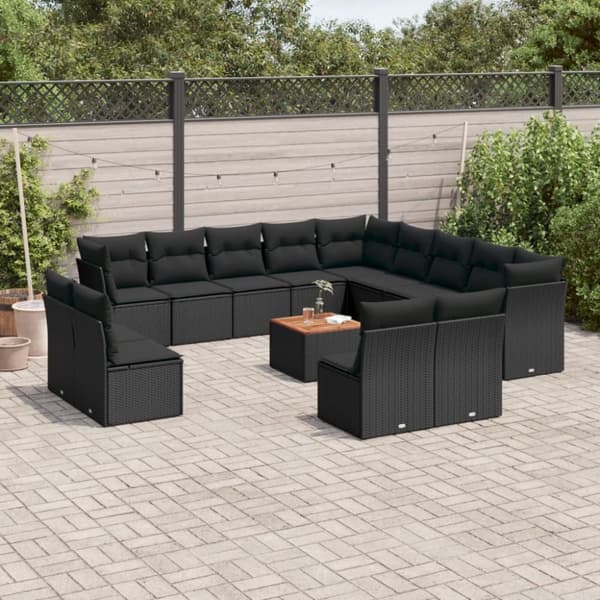 vidaXL sofasæt til haven 14 dele med hynder polyrattan sort