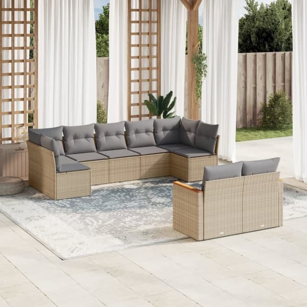 vidaXL spisebordssæt til haven 9 dele med hynder polyrattan beige
