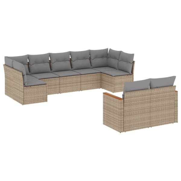 vidaXL spisebordssæt til haven 9 dele med hynder polyrattan beige