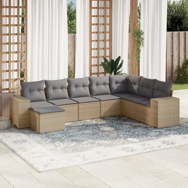 vidaXL sofasæt til haven 8 dele med hynder polyrattan beige