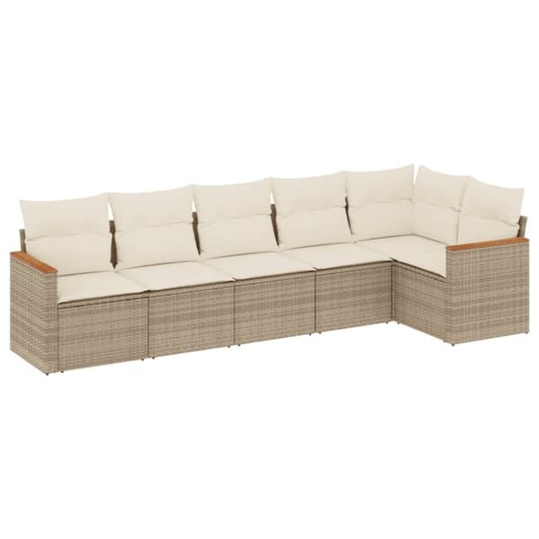 vidaXL Soffgrupp för trädgården med dynor 6 delar beige konstrotting