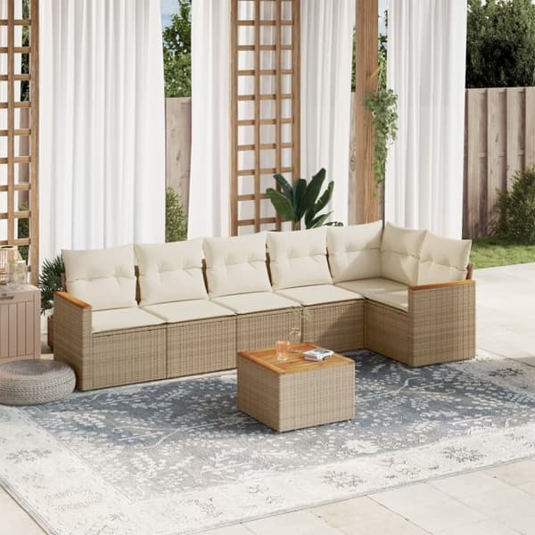 vidaXL sofasæt til haven 7 dele med hynder polyrattan beige