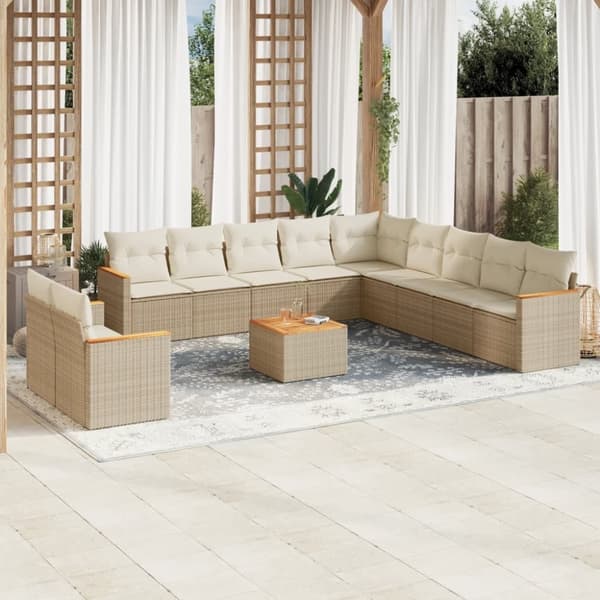 vidaXL sofasæt til haven 12 dele med hynder polyrattan beige