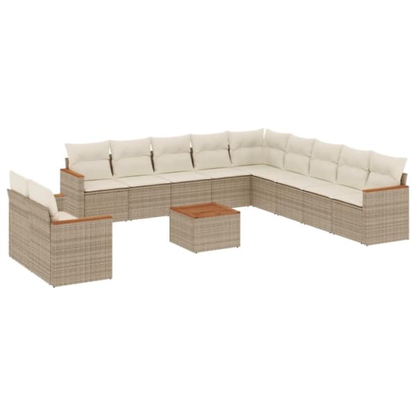 vidaXL sofasæt til haven 12 dele med hynder polyrattan beige