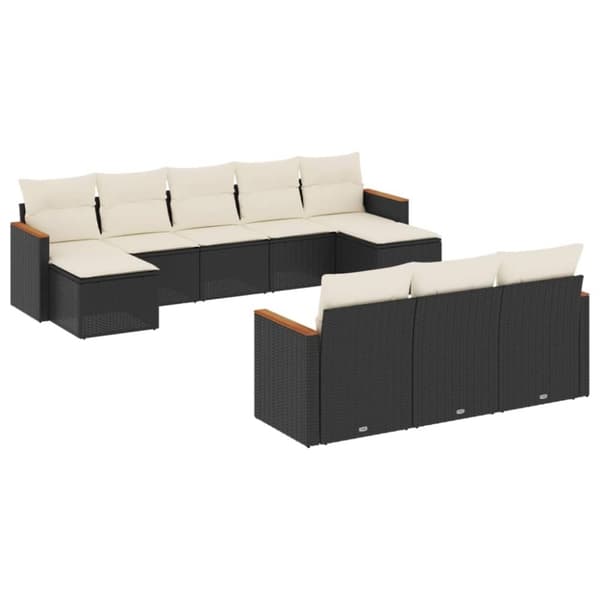vidaXL sofasæt til haven 10 dele med hynder polyrattan sort