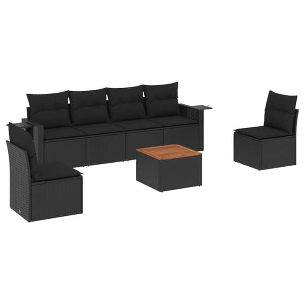 vidaXL sofasæt til haven 7 dele med hynder polyrattan sort