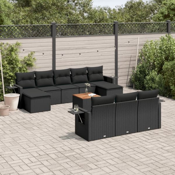 vidaXL sofasæt til haven 11 dele med hynder polyrattan sort
