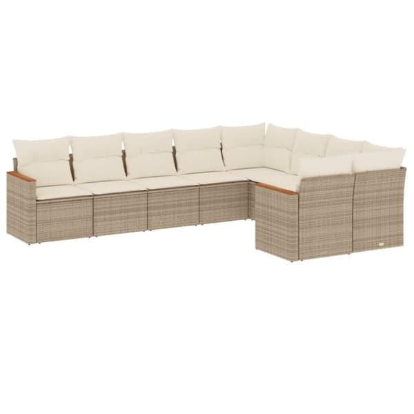 vidaXL Soffgrupp för trädgården med dynor 9 delar beige konstrotting