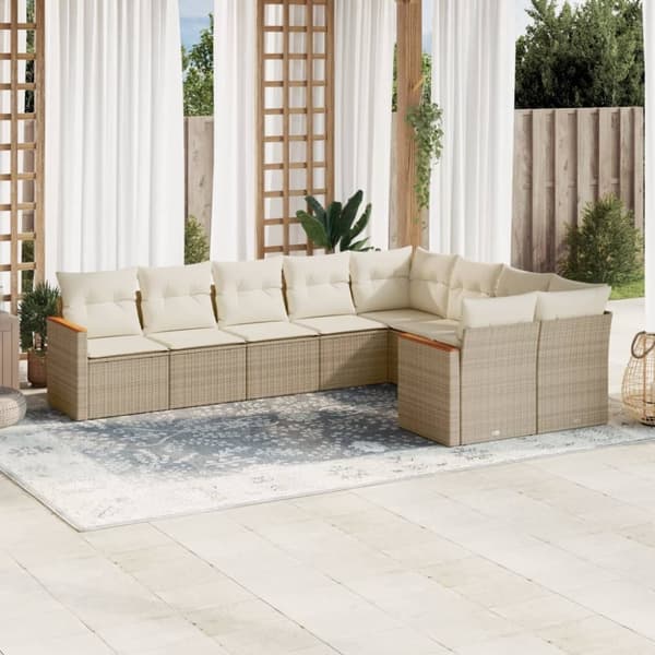 vidaXL sofasæt til haven 9 dele med hynder polyrattan beige