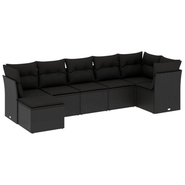 vidaXL sofasæt til haven 7 dele med hynder polyrattan sort
