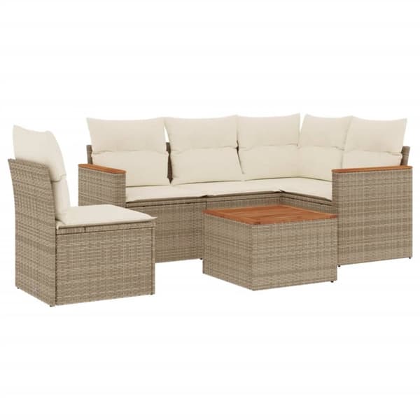vidaXL Soffgrupp för trädgården med dynor 6 delar beige konstrotting