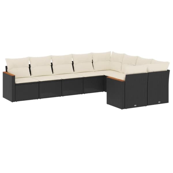 vidaXL sofasæt til haven 9 dele med hynder polyrattan sort