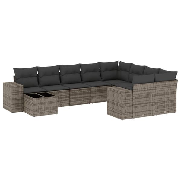 vidaXL sofasæt til haven 10 dele med hynder polyrattan grå