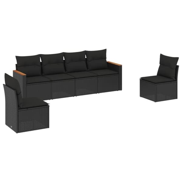 vidaXL sofasæt til haven 6 dele med hynder polyrattan sort