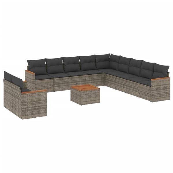 vidaXL sofasæt til haven 12 dele med hynder polyrattan grå