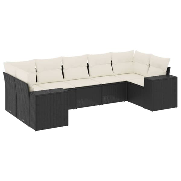 vidaXL sofasæt til haven 7 dele med hynder polyrattan sort
