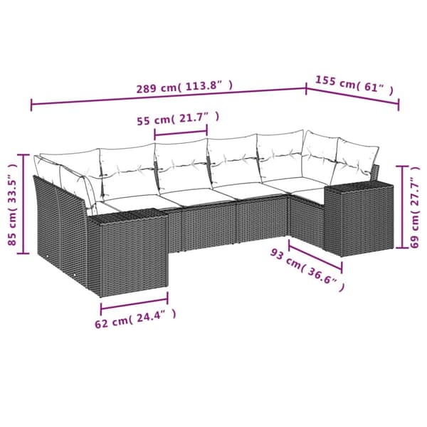 vidaXL sofasæt til haven 7 dele med hynder polyrattan sort