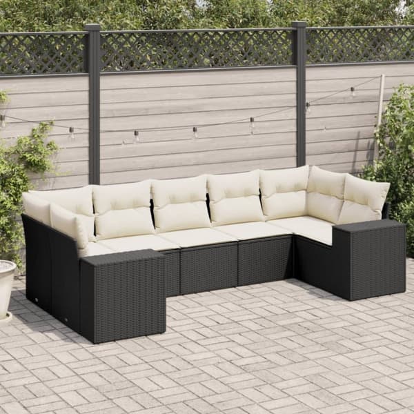 vidaXL sofasæt til haven 7 dele med hynder polyrattan sort