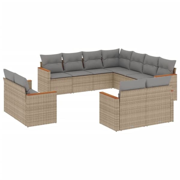 vidaXL havesofasæt 11 dele med hynder polyrattan beige