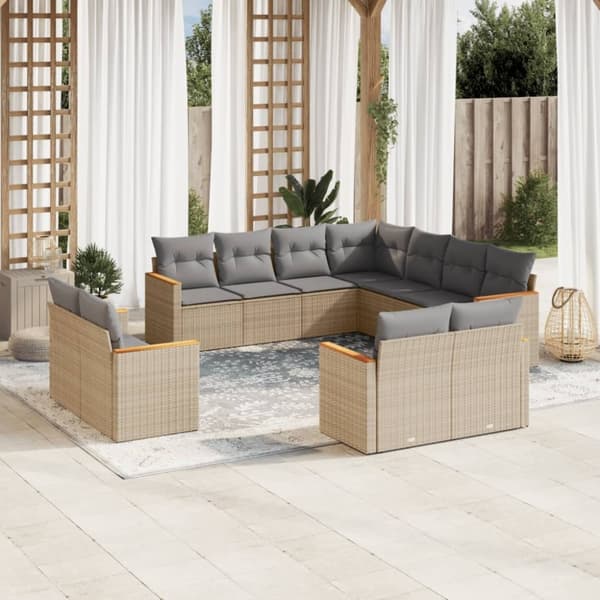 vidaXL Soffgrupp för trädgård med dynor 11 delar mixbeige konstrotting