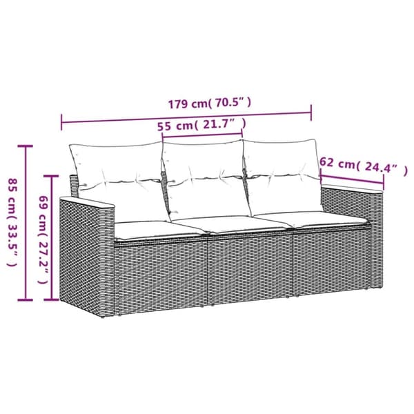 vidaXL sofasæt til haven 3 dele med hynder polyrattan sort