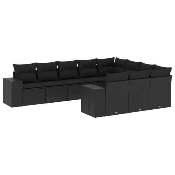 vidaXL sofasæt til haven 10 dele med hynder polyrattan sort