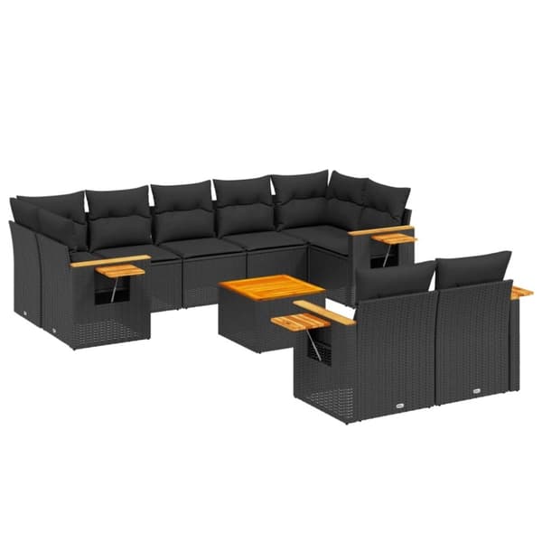 vidaXL sofasæt til haven 10 dele med hynder polyrattan sort
