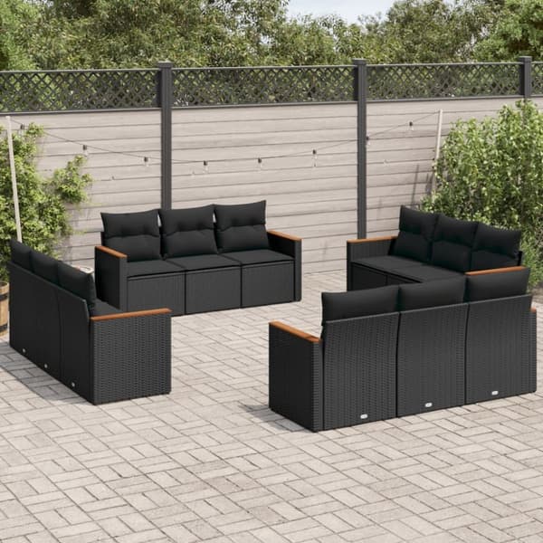 vidaXL sofasæt til haven 12 dele med hynder polyrattan sort