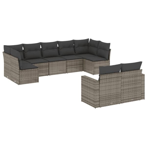 vidaXL sofasæt til haven 9 dele med hynder polyrattan grå