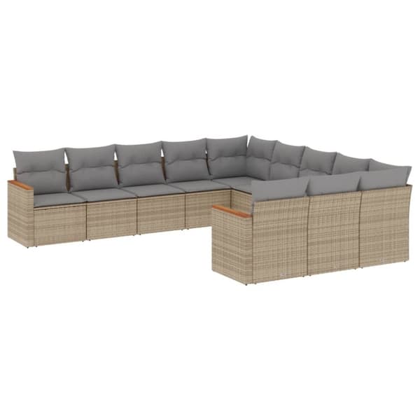 vidaXL havesofasæt 11 dele med hynder polyrattan beige