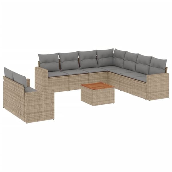 vidaXL havesofasæt 10 dele med hynder polyrattan beige