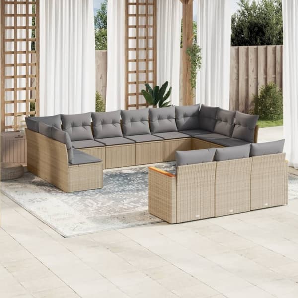 vidaXL spisebordssæt til haven 13 dele med hynder polyrattan beige