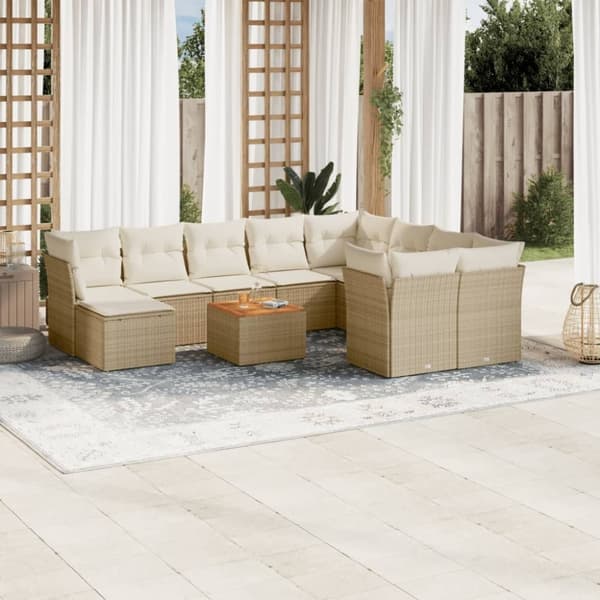vidaXL sofasæt til haven 11 dele med hynder polyrattan beige