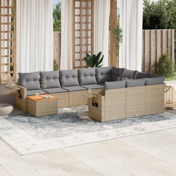 vidaXL havesofasæt 11 dele med hynder polyrattan beige