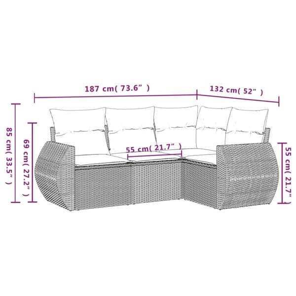 vidaXL sofasæt til haven 4 dele med hynder polyrattan beige