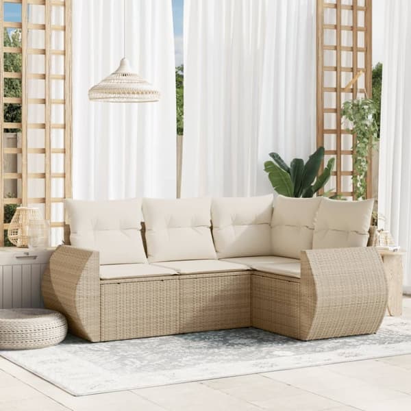 vidaXL sofasæt til haven 4 dele med hynder polyrattan beige