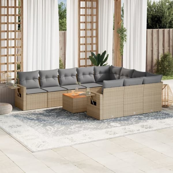 vidaXL havesofasæt 11 dele med hynder polyrattan beige