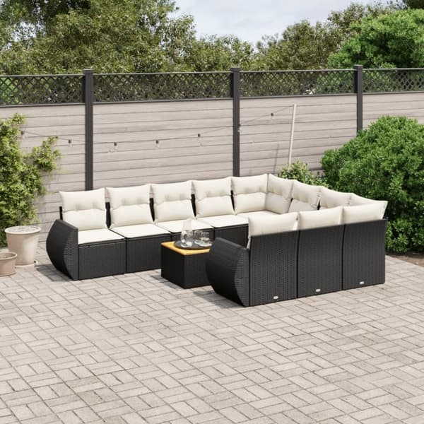 vidaXL sofasæt til haven 11 dele med hynder polyrattan sort