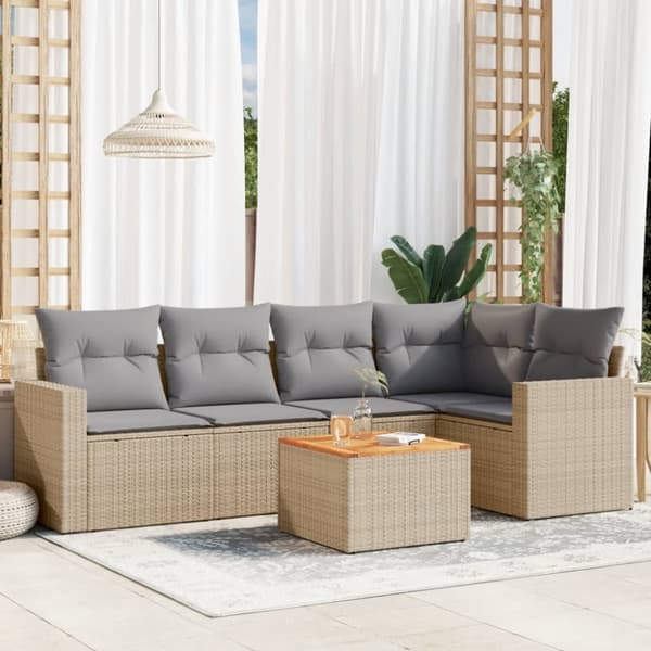 vidaXL havesofasæt 6 dele med hynder polyrattan beige