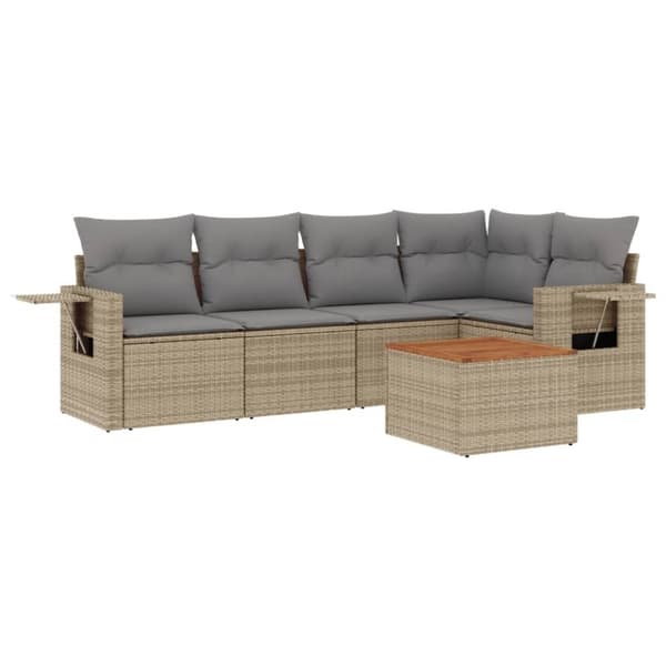 vidaXL havesofasæt 6 dele med hynder polyrattan beige