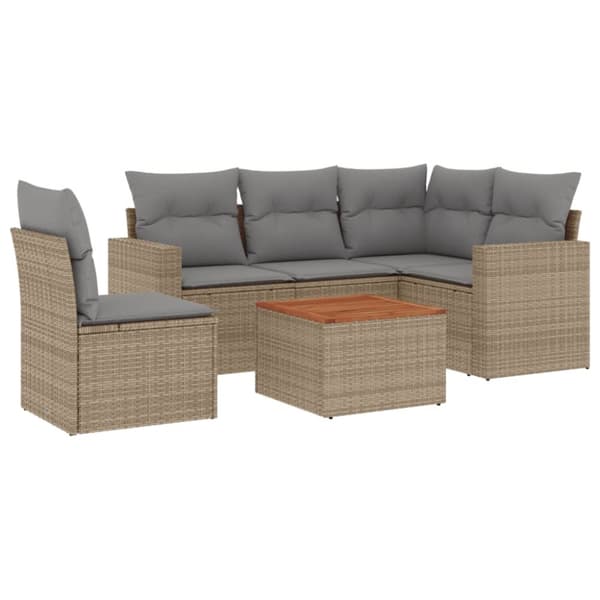 vidaXL havesofasæt 6 dele med hynder polyrattan beige