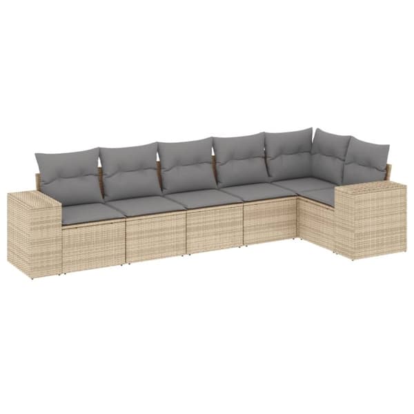 vidaXL sofasæt til haven 6 dele med hynder polyrattan beige