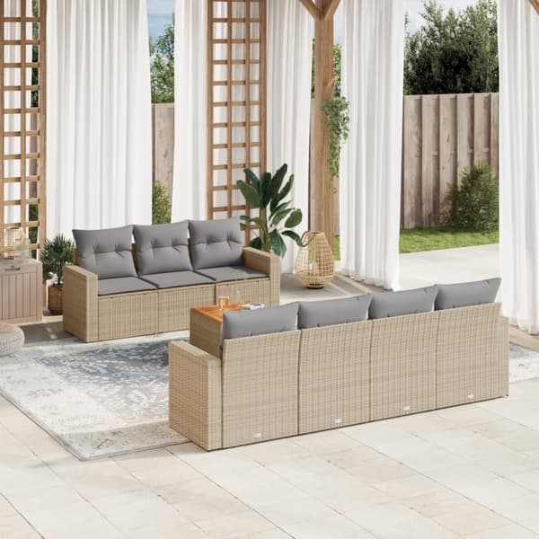 vidaXL havesofasæt 8 dele med hynder polyrattan beige
